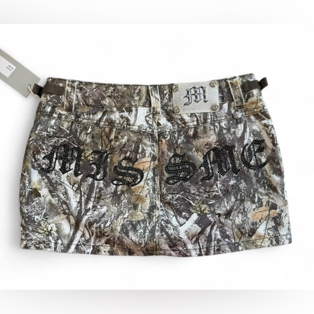 (24Hr Sale)Miss Me Black 2026 Camo Rhinestone Logo Mini Skirt Size 24 NWT
